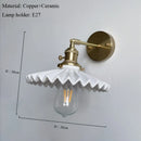 Axyaa Nordic White Pleated Ceramic Pendant Lamp Wall Bedside Bar Vintage Brass Light