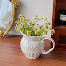 Axyaa Retro Relief Ceramic Vase Living Room Decor White Milk Pot vase