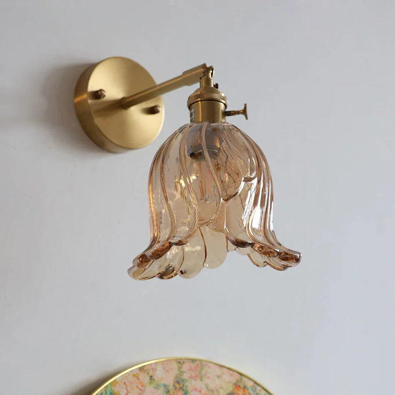 Axyaa Vintage Brass Wall Sconce with Adjustable Glass Lampshade