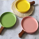 Axyaa Ceramic Steak Plate with Wooden Handle in Nordic Style, Macaron Color