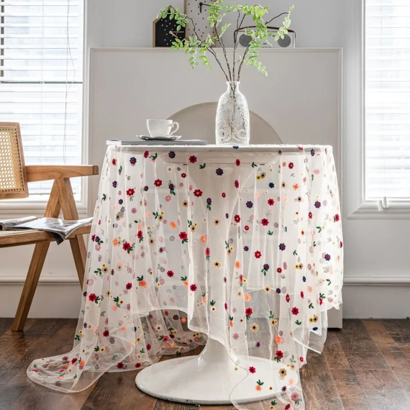 Axya Embroidered Flowers Tablecloth - Multicolour Cake Photography Background