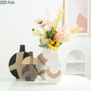 Axyaa Geometric Stripes Ceramic Vase: Desk & Room Decor with Artificial Flowers