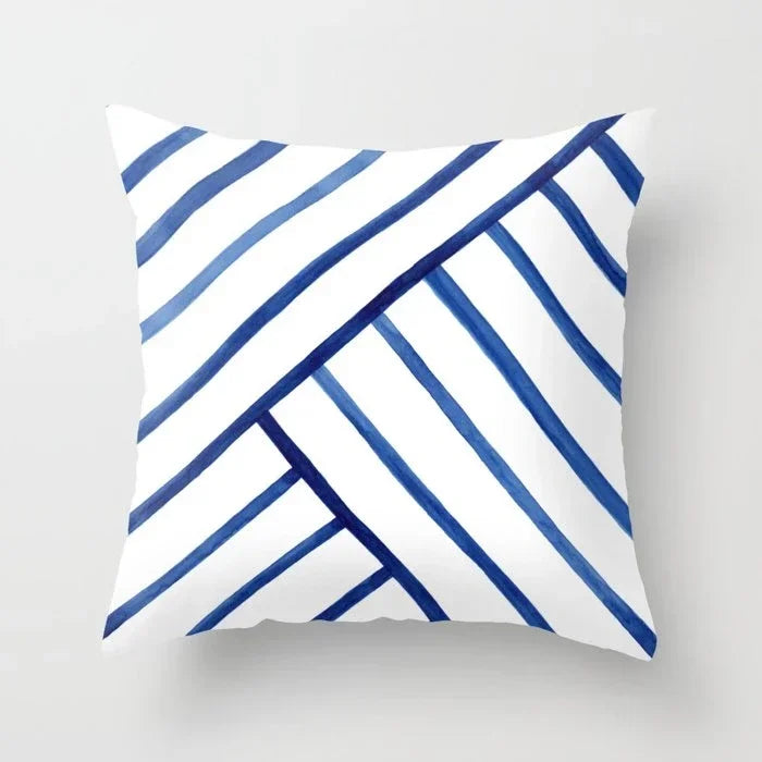 Blue Marble Geometric Cushion Cover 45x45cm for Home & Office Decor by Axyaa