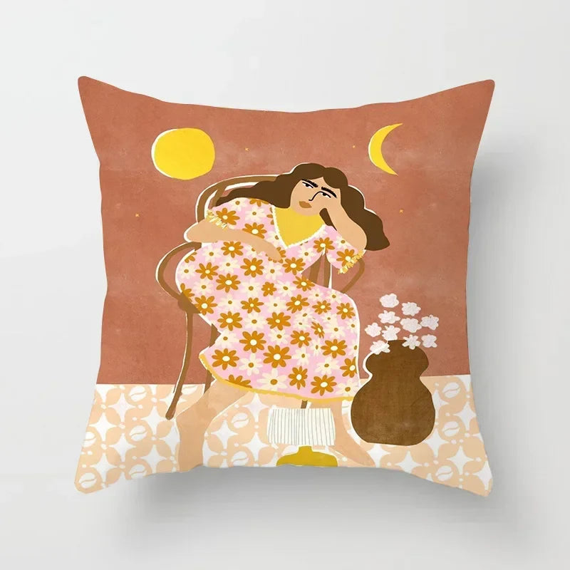Axyaa Women Flower Oil Painting Decorative Pillowcase for Home Sofa Decor