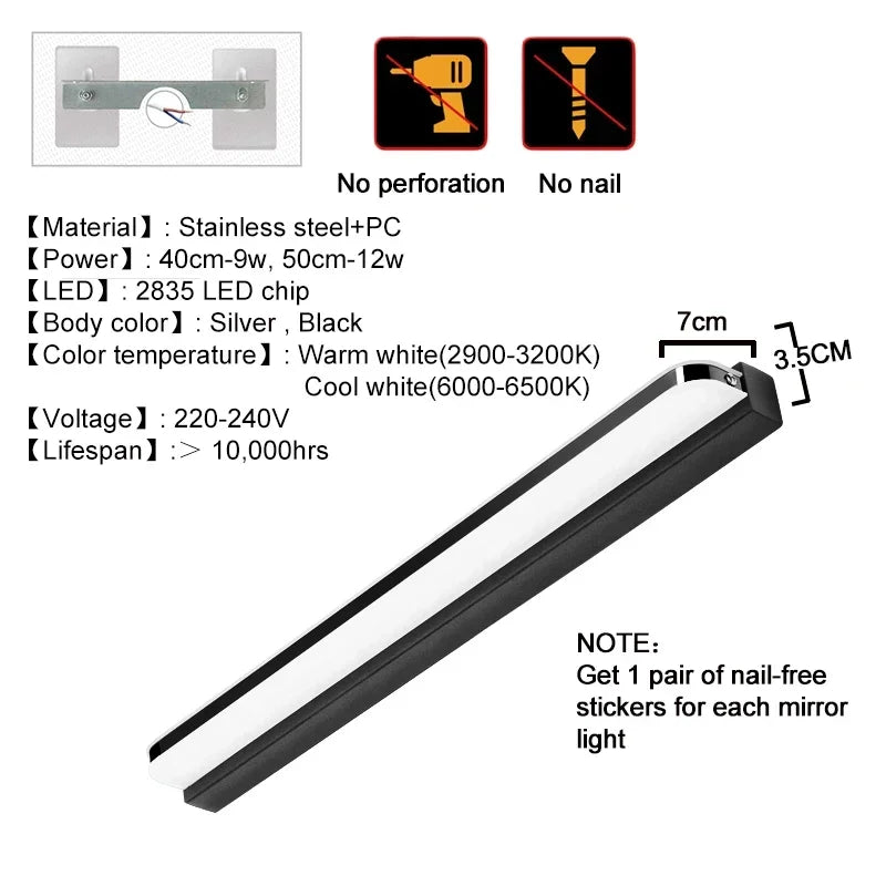 Axyaa Modern Stainless Steel LED Mirror Light for Chic Vanity Lighting