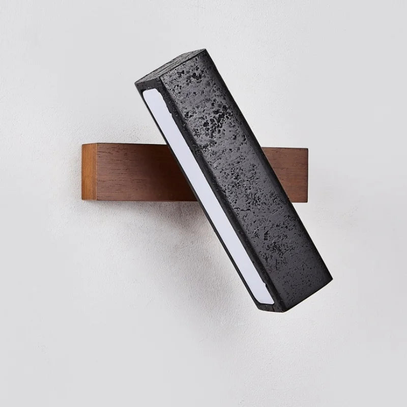 Axyaa Wabi Sabi LED Wall Light Black Travertine Wood Pull Chain Switch Bedside Lamp