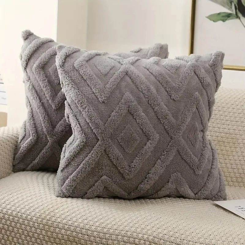 Axyaa Beige Faux Wool Rhombus Throw Pillow Covers Soft Plush Short Fleece Patterned Pillowcase