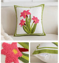 Axyaa Floral Embroidery Canvas Cushion Cover - Countryside Decorative Throw Pillowcase