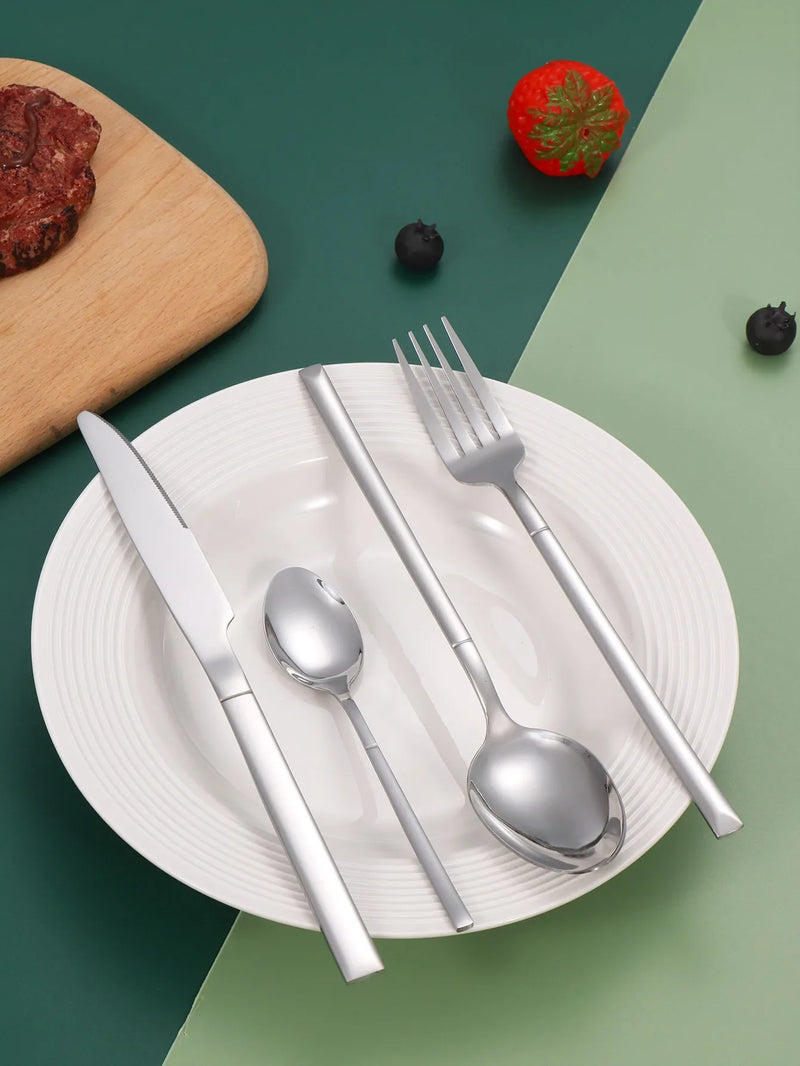 Axyaa Stainless Steel Knight Tableware Set: Steak Knife, Dessert Fork & Spoon
