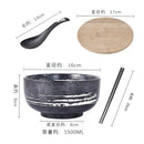 Axyaa Japanese Ceramic Noodle Bowl with Lid, Single Serving － Creative Instant Ramen Bowl