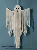 Axyaa White Macrame Ghost Wall Hanging Tapestry, Hand-Woven Tassels for Home Décor