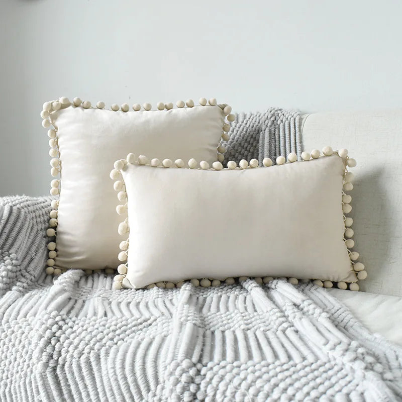 Axyaa Velvet Cushion Cover with Tassels Fringe - Soft Decorative Boho Pillows