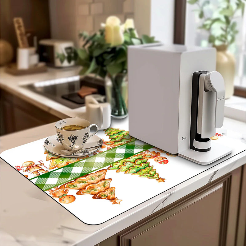 Axyaa Gingerbread Drying Mat | Absorbent Anti-Slip Placemat for Table Cup Drying Mats