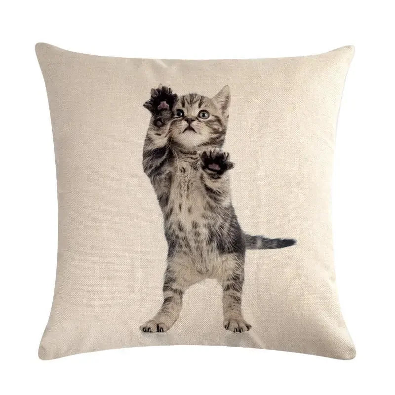 Axyaa Cat Printed Cotton Linen Cushion Cover 45x45cm