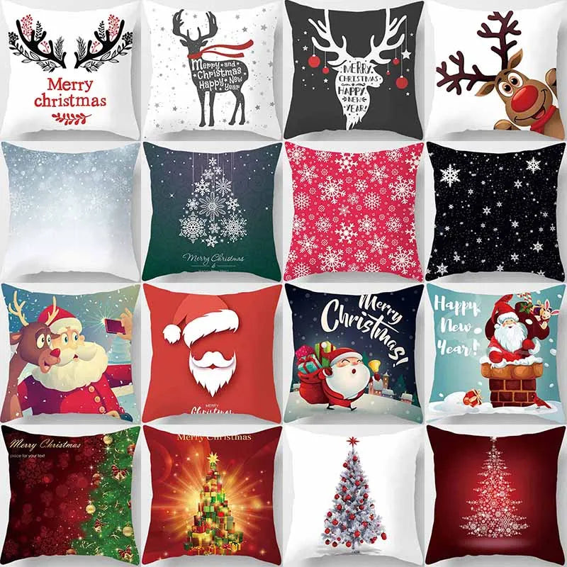 Christmas Elk Print Pillowcase 45x45cm for Sofa, Car, Bedroom & Living Room Decor