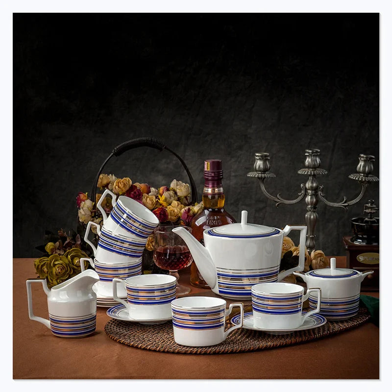 Axya™ European Bone Coffee Set: Coffee Pot, Cups, Saucer, Teapot, Tea Cup.