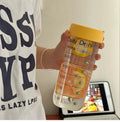 Axyaa 700ml Glass Water Bottle with Time Marker, Straw Infuser, BPA-Free - Cute, Portable Drinking Bottle