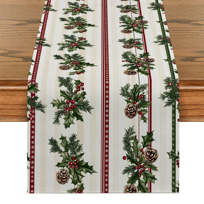 Axyaa Christmas Stripes Table Runner: Indoor Outdoor Dining Decor, Washable Long Cloth