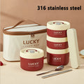 Axyaa Stainless Steel Insulated Lunch Box Set with Cutlery and Thermal Bag