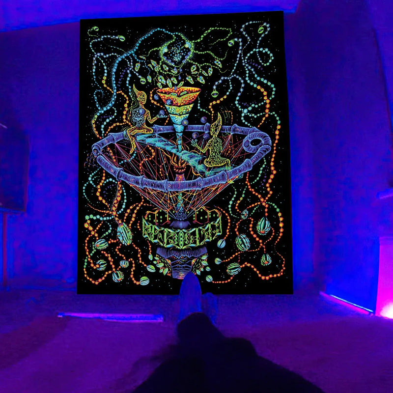 Axyaa Black Light Tapestry for UV Reactive Psychedelic Vibe