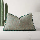 Axyaa Boho Green Velvet Pompom Throw Pillow Covers - Decorative Cushion Cases