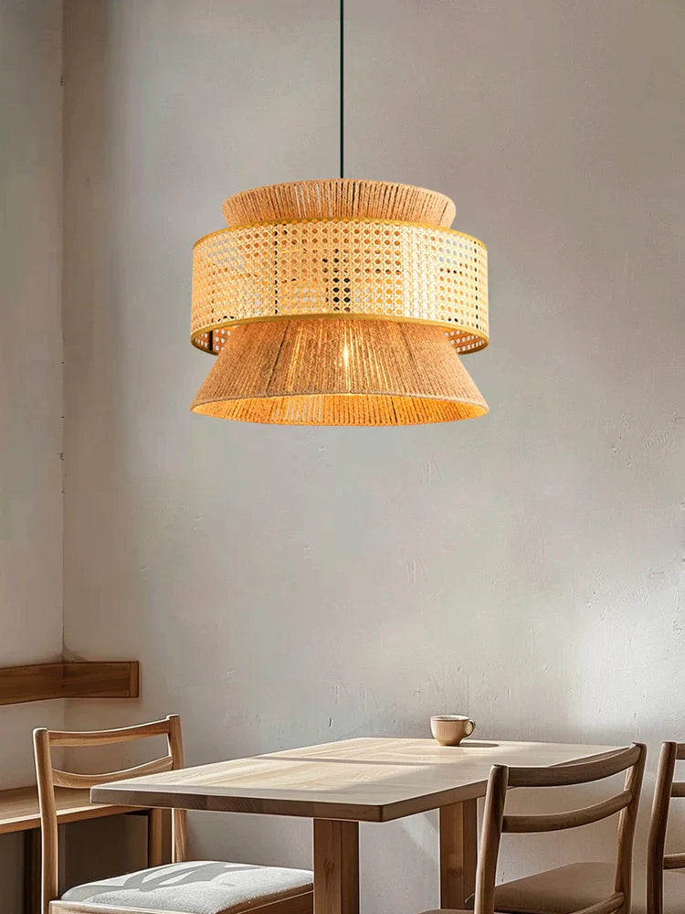 Axyaa Nordic Retro Rattan Ceiling Chandelier for Dining Room Decor