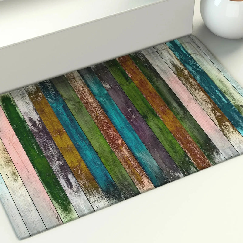 Axyaa Wood Grain Printed Floor Mats - Geometric Home Entrance Bathroom Decoration