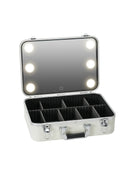 Axyaa Stylish Travel Makeup Case with LED Mirror, Divider and Brush Tray