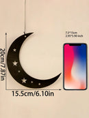 Axyaa Black Wooden Crescent Moon and Stars Wall Hanging