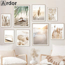 Reed Grass Lake Bike Beach Wall Art Canvas Painting for Living Room Decor by Axyaa