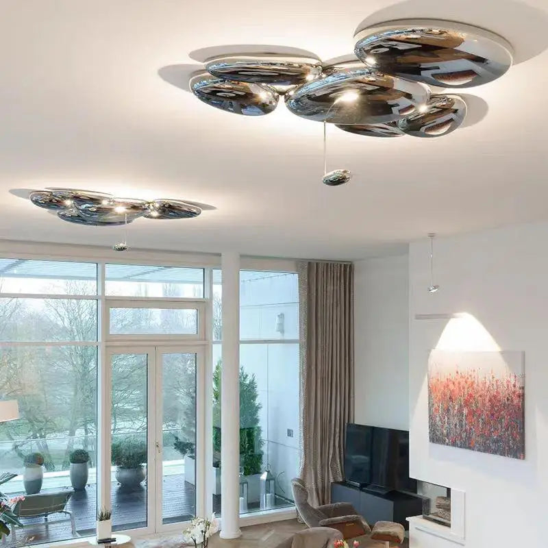 Axyaa Chrome Art Ceiling Lamp for Modern Living Room, Bedroom, and Lobby Lighting