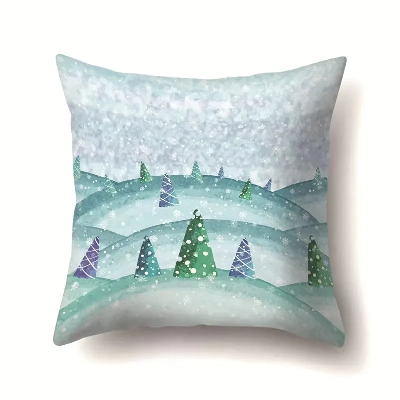 Axyaa Winter Snow Scene Print Pillow Cover 45X45CM
