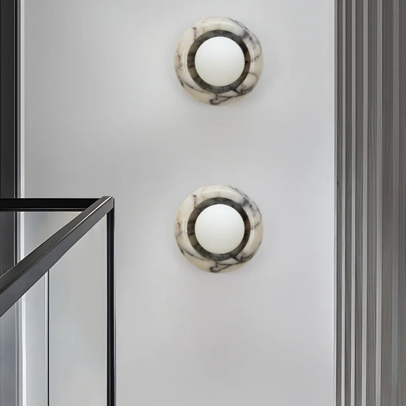 Axyaa Circular Marble LED Wall Lamp Modern Nordic Interior Lighting