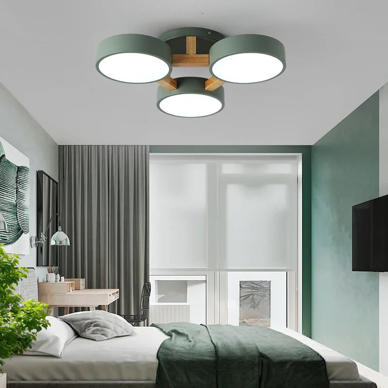 Axyaa Nordic Macaron Chandelier Modern Wood Art LED Ceiling Lamp