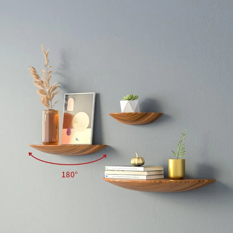 Axya Wooden Wall Shelf: Semicircle Wall Hanging Display Stand & Storage Organizer