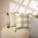 Axyaa Beige Striped Cushion Cover with Tassels - Nordic Style for Home Decor