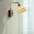 Axyaa White Glass LED Wall Light Hallway Fixture with Walnut Wood & Brass Switch
