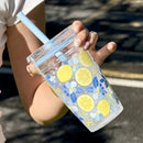 Axyaa Butterfly Lemon Water Bottle with Straw Lid, 16oz BPA-Free Cute Cup
