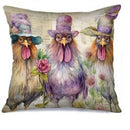 Decorative Chicken in Hats & Glasses Pillow Cover for Sofa, Bedroom, Car by Axyaa
