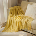 Axyaa Solid Knit Sofa Cover Blanket with Fringe for Air Conditioning and Summer Nap