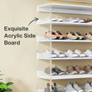 Axyaa 8-Tier Acrylic & Wood Shoe Rack: Modern Organizer Display Shelf for 24-32 Pairs