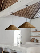Axyaa Beige Rattan Pendant Light - Handmade Straw Hat Chandelier