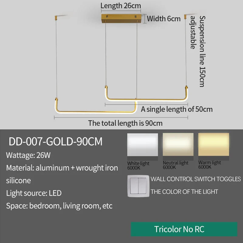 Axyaa Gold Pendant Light: Modern, Energy-Efficient, Adjustable for Dining Room