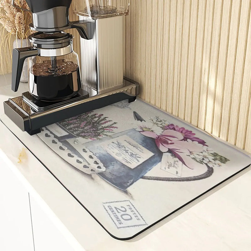 Axyaa Lavender Print Kitchen Drying Mat | Absorbent Mat for Home Décor