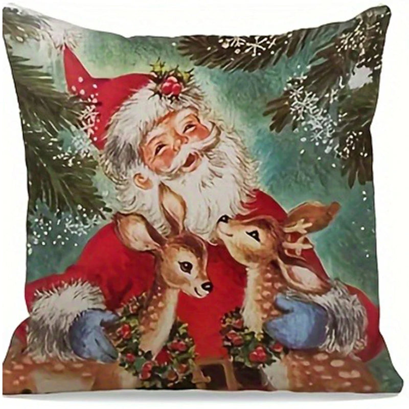 Axyaa Christmas Pillowcase: Santa Claus Fawn Pattern Decoration for Home Sofa