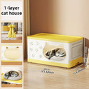 Axyaa Cat House Storage Cabinet, Foldable, 1-3 Tier - Yellow/Green
