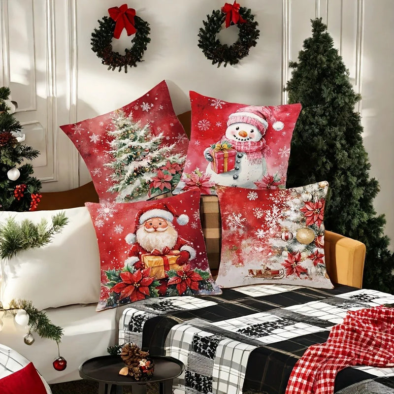 Axyaa Christmas Pillowcase - Red Santa Claus Snowman Sofa Cover - Home Decor Gift