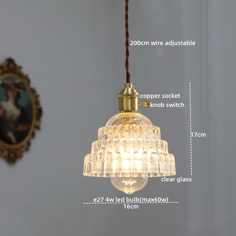 Axyaa Modern LED Glass Copper Pendant Light with Knob Switch