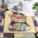Axyaa Cozy Pig Flannel Blanket with Floral Geometric Print
