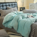 Axyaa Flannel Plush Bedding Set: Duvet Cover, Stripe Sheet, Pillowcase - Winter Home Bedlinen